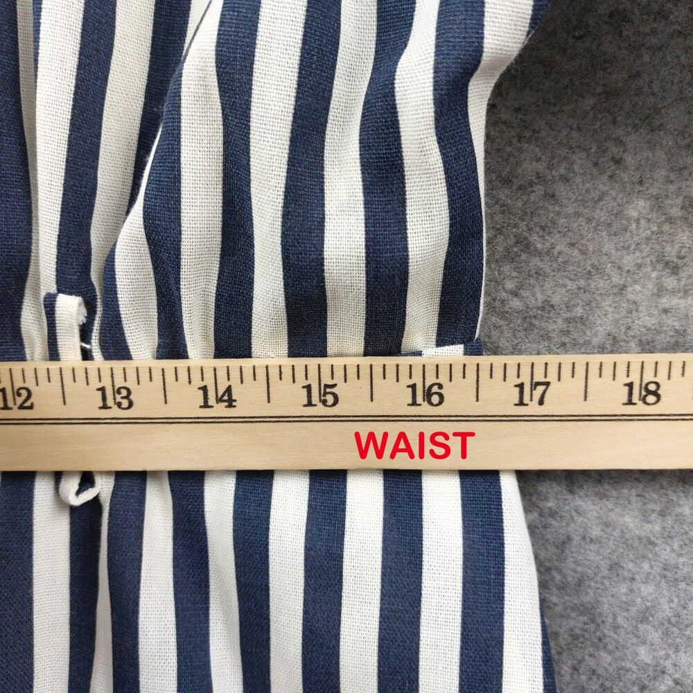 Entro Blue White Stripe Belted Midi Shirt Dress M Coastal Chic Pockets - Picture 6 of 16